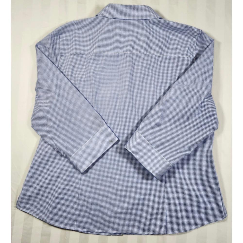 Foxcroft Blue Gingham Ruffle Front Wrinkle Free 3/4 Sleeve Button Shirt 18 0033 - Picture 3 of 10